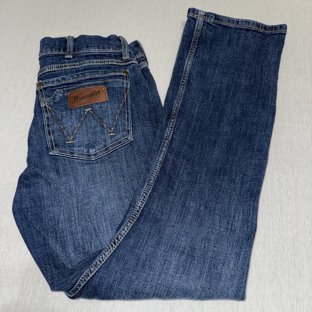 Wrangler Retro Jeans Mens 30x32 Blue Slim Boot Denim Stretch EUC